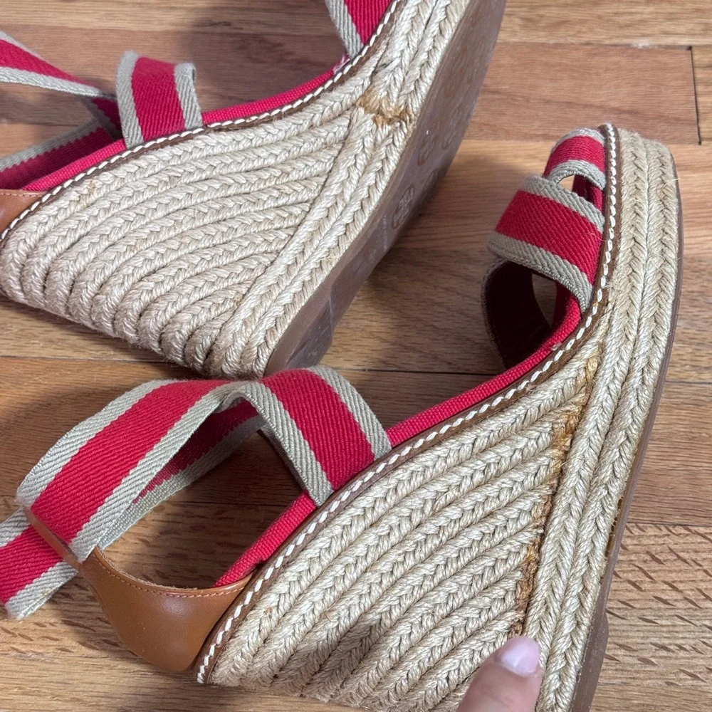 Tory Burch Adonis Red‎ Rope Wedges Wedge Espadrilles Size 7B